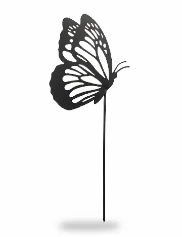 Decor metalic fluture cu tija, negru