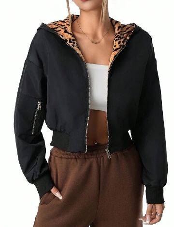 Jacheta reversibila Shein Kids, animal print/negru