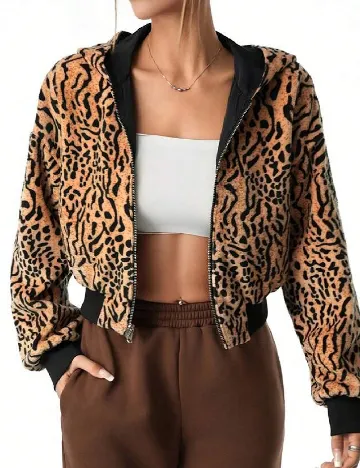 Jacheta reversibila Shein Kids, animal print/negru