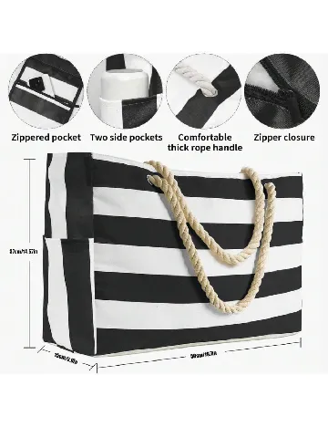 Geanta de plaja SHEIN, alb/negru