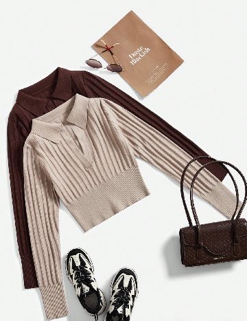 Set bluze 2 bucati SHEIN, maro/bej