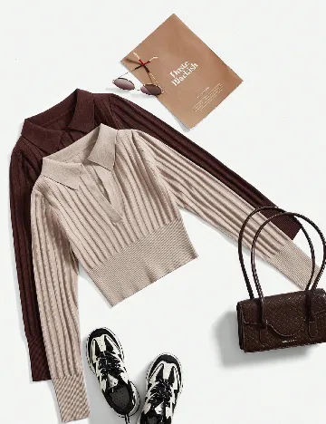 Set bluze 2 bucati SHEIN, maro/bej