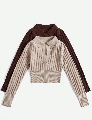 Set bluze 2 bucati SHEIN, maro/bej