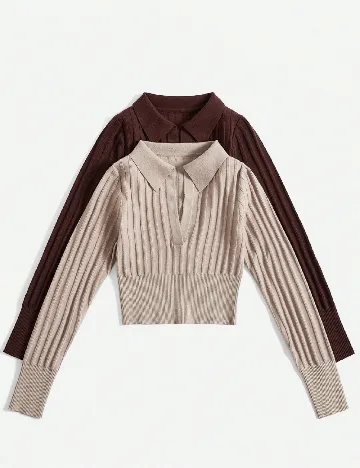 Set bluze 2 bucati SHEIN, maro/bej