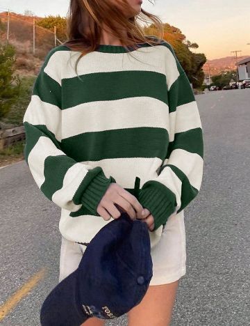 Bluza SHEIN, verde/alb