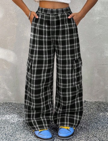 Pantaloni Shein Kids, negru/alb