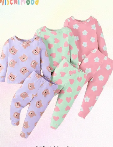 Set pijamale 3 perechi Shein Kids, mix culori