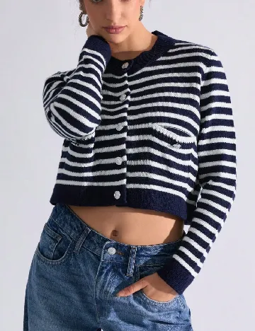 Cardigan SHEIN, alb/albastru