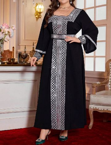 Rochie lunga SHEIN CURVE, negru/argintiu