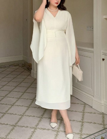 Rochie medie Dazy Plus Size, ecru