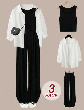 Compleu SHEIN CURVE, alb/negru