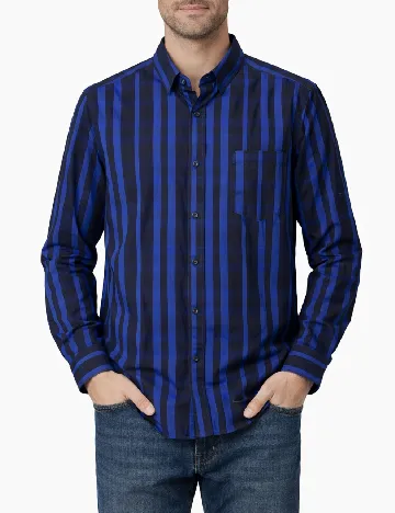 Camasa Bershka, albastru/negru