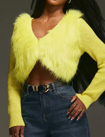 Cardigan SHEIN, galben neon