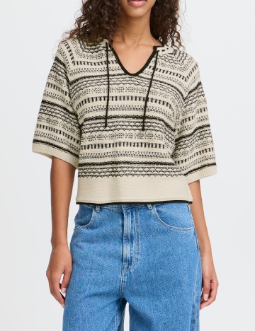 Bluza Ichi, crem/negru