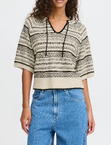 Bluza Ichi, crem/negru