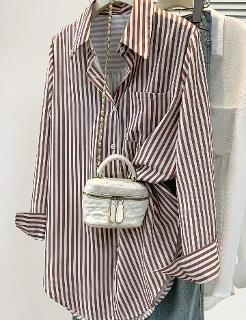 Camasa SHEIN, alb/maro