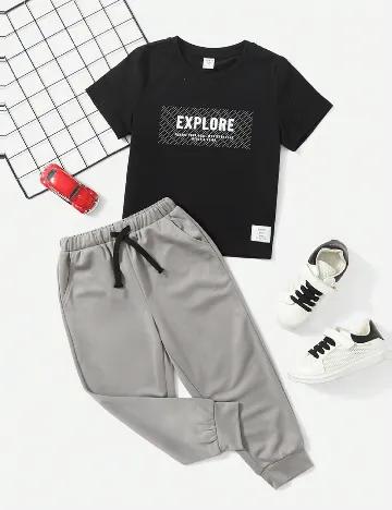 Compleu Shein Kids, negru/gri