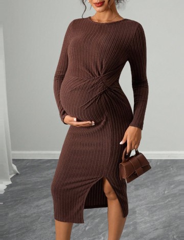 Rochie medie SHEIN Maternity, maro