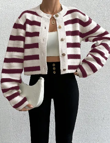 Cardigan SHEIN, alb/visiniu