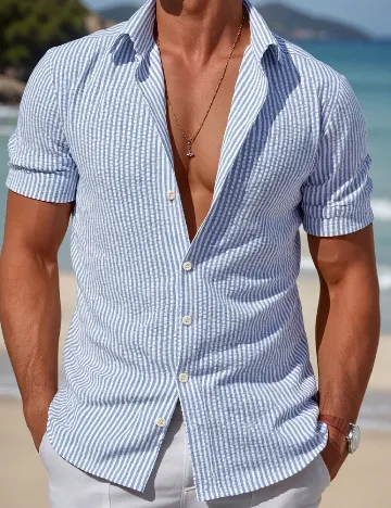 Camasa SHEIN, albastru/alb