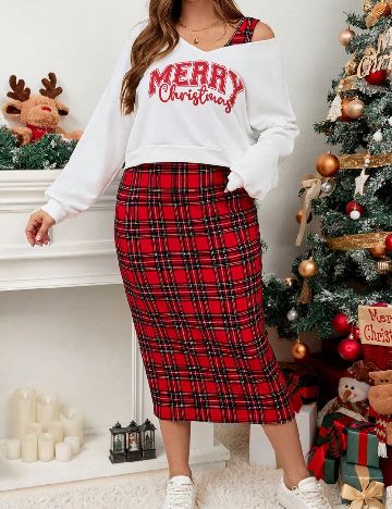 Compleu SHEIN CURVE, alb/rosu