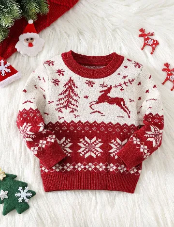 Pulover Shein Kids, rosu/alb