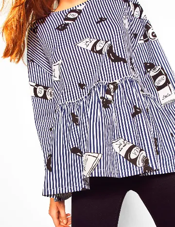 Bluza Oversize Zara, alb/bleumarin