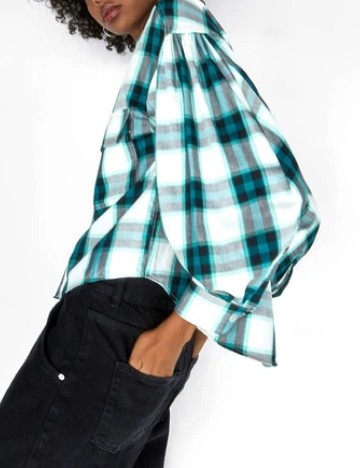 Camasa Bershka, verde/alb