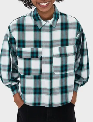 Camasa Bershka, verde/alb