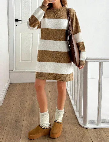 Rochie scurta SHEIN, maro/alb