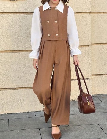 Compleu Shein Kids, maro/alb