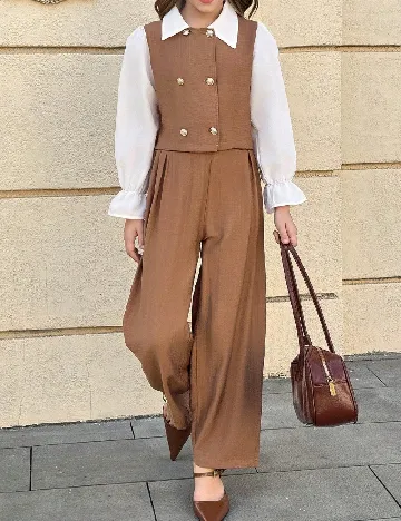 Compleu Shein Kids, maro/alb