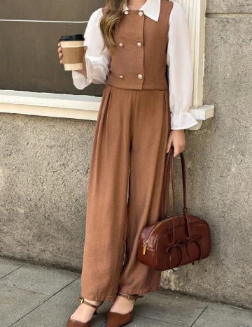 Compleu Shein Kids, maro/alb