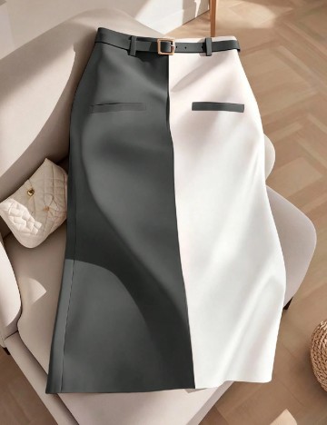 Fusta SHEIN CURVE, alb/gri