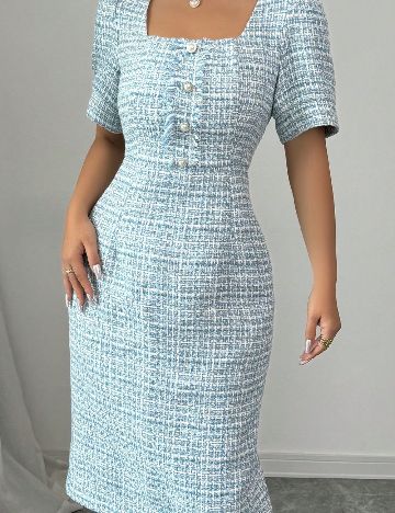 Rochie medie SHEIN, albastru/alb