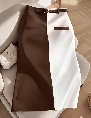 Fusta SHEIN CURVE, maro/alb