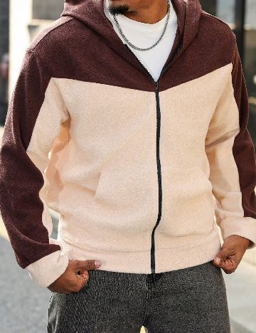 Hanorac SHEIN Plus Size Men, maro/crem