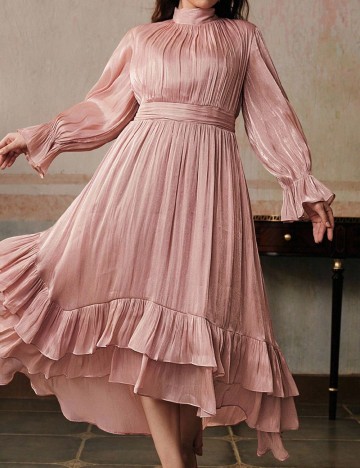 Rochie lunga Anewsta Curve, roz