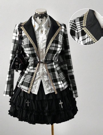 Sacou SHEIN CURVE, negru/alb