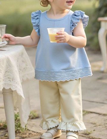 Compleu Shein Kids, albastru/ecru