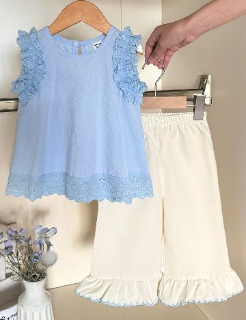 Compleu Shein Kids, albastru/ecru