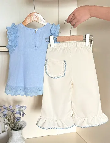 Compleu Shein Kids, albastru/ecru