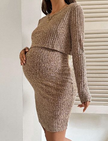 Rochie scurta SHEIN Maternity, maro