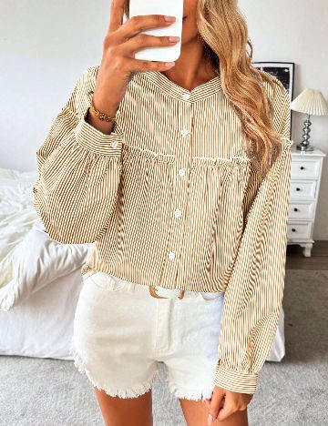 Camasa SHEIN, maro/alb