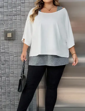 Set tricou si maiou SHEIN CURVE, alb/gri