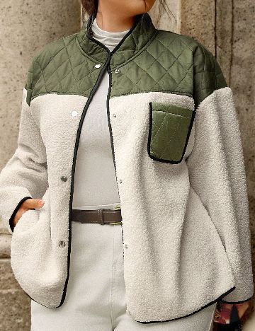 Jacheta SHEIN CURVE, verde/ecru