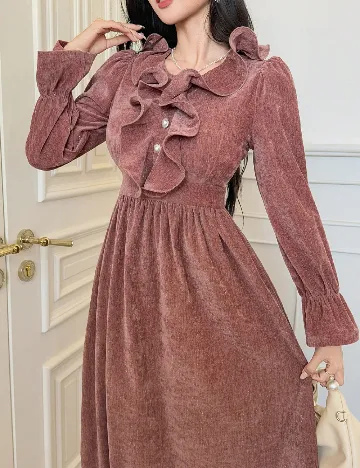 Rochie medie Dazy, roz pudra inchis