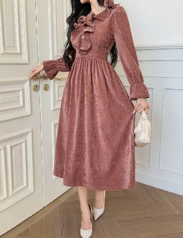 Rochie medie Dazy, roz pudra inchis