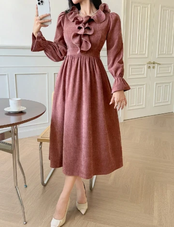 Rochie medie Dazy, roz pudra inchis