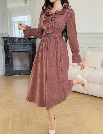 Rochie medie Dazy, roz pudra inchis